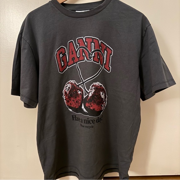Ganni Tops - GANNI Future Grey Relaxed Cherry T-Shirt